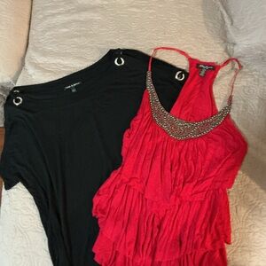 Streetwear Society & Cable & Gauge Set Red and Black Tops Large Women’s Beaded